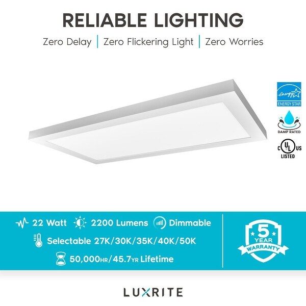 Luxrite LR24027 1PK 1x2 ft LED Panel Flush Mount Light 5 CCT Selectabl